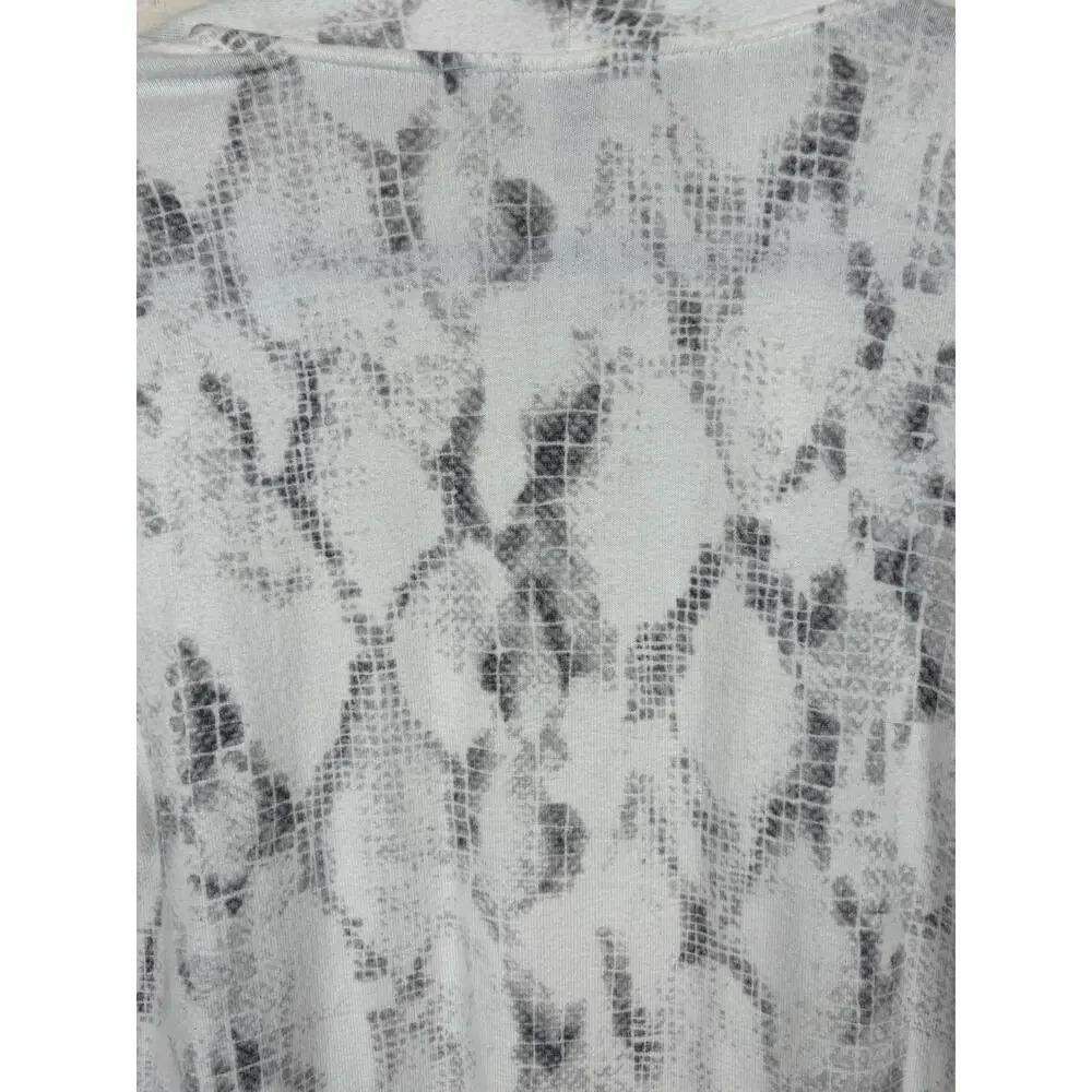 White House Black Market Snakeskin Print Open Cardigan Medium Gray White